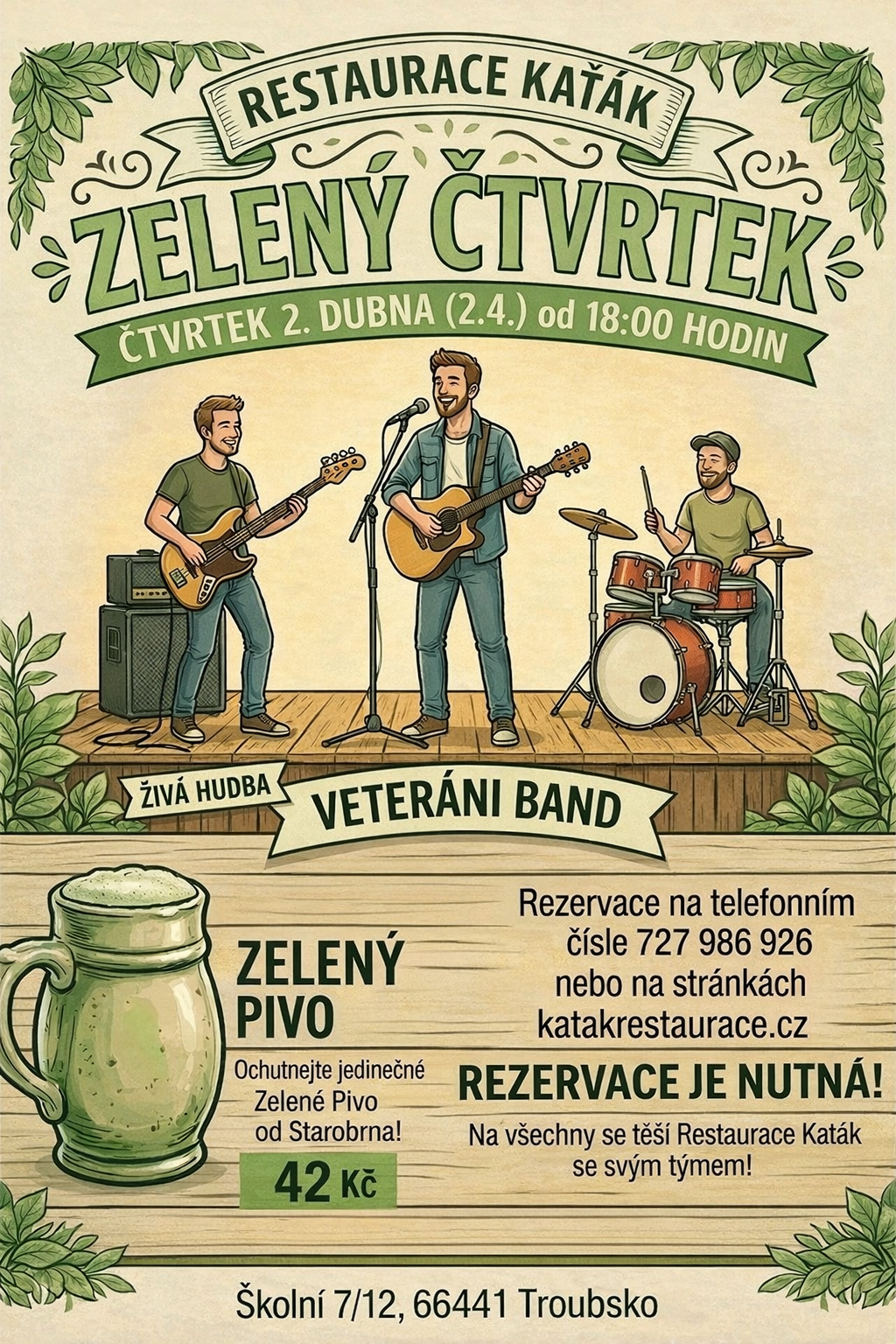 Zelený čtvrtek a zelené pivo v Restauraci Kaťák